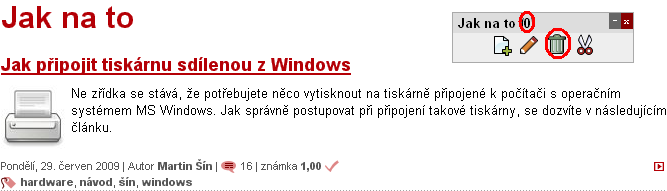 Obr. 10: Ikona pro smazání článků a údaj zobrazující počet podčlánků Funkce ikony mazání se liší v závislosti na tom, zda je vaše webová prezentace vícejazyčná.