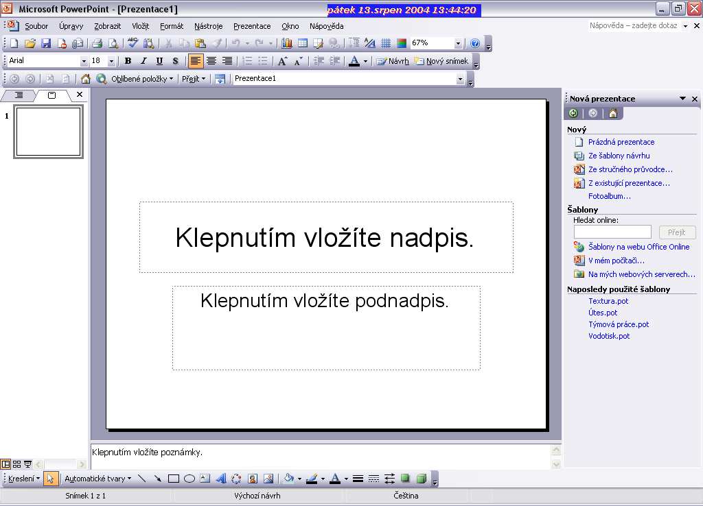 Při vytváření jednotlivých snímků prezentace můžete použít různé předpřipravené rozložení snímků,