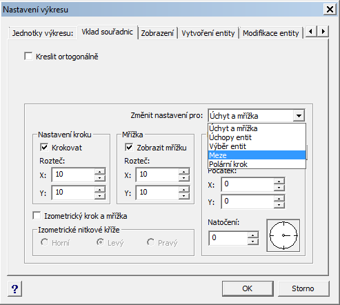 Manuál progecad Professional 2010 6.3.1. RASTR a KROK dle mřížky Pro lepší orientaci a rychlost při kreslení vám v některých případech může pomoci nastavení zobrazení a krokování dle mřížky (rastru).