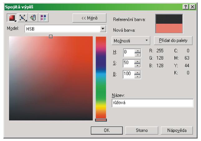 Obr. 2.11 Vybírání barvy v programu Corel Draw Obr. 2.12 Model HSV Obr. 2.13 Barevný model HSV Ve většině programu můžete zadávat barvy několika způsoby (viz obr.