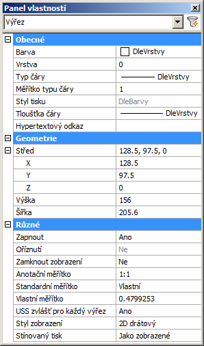 BricsCAD > Panel nástrojů Pohled Parametry výřezu a zejména přesné měřítko pohledu ve výřezu můžete nastavit v dialogovém okně Panel vlastností (viz též kapitola Panel vlastností): Obecné Geometrie