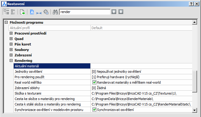 BricsCAD > Panel nástrojů Rendering Storno Tlačítkem stornujete provedená nastavení, nic se renderovat nebude.