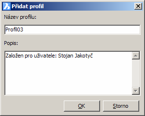 BricsCAD > Panel nástrojů Nástroje Aktuální Kopírovat Přejmenovat Odstranit Export Import Spustit OK Po stisku tlačítka OK dojde k založení nového profilu a jeho název bude zařazen do seznamu vlevo.