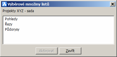 BricsCAD > Panel nástrojů Standardní Výběrové množiny listů Je snadné vytisknout nebo publikovat všechny listy v sadě listů, popř. odeslat všechny soubory, které jsou zdrojem listů v sadě.