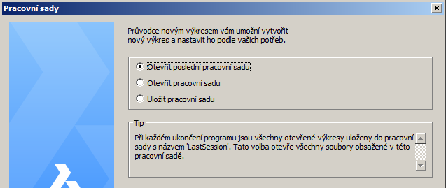 BricsCAD > Panel nástrojů Standardní V bílém poli se je přehled všech uložených pracovních sad. Klepněte myší na první prázdný řádek v seznamu a pak na tlačítko Uložit.