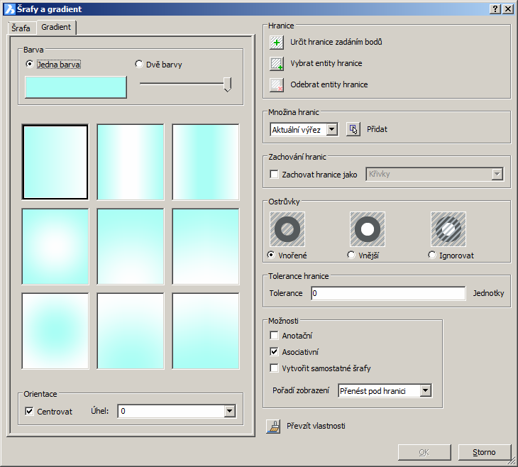 BricsCAD > Panel nástrojů Kreslit Chcete-li provádět šrafování bez dialogového okna pouze s podporou příkazové řádky, musíte zapsat příkaz -ŠRAFY (_-BHATCH).