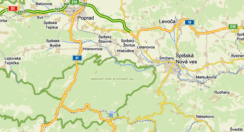 5.4 Cestovní ruch v území Slovenský ráj se rozléhá v severozápadní části Košického kraje a z části v kraji Prešovského. 5.4.1 Dopravní infrastruktura Území NP Slovenský ráj je dostupné návštěvníky pomocí železniční, silniční i letecké dopravy, ale také po pěších a cyklistických stezkách.