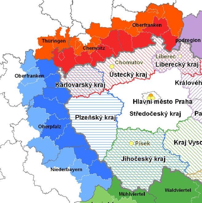 OP PŘESHRANIČNÍ SPOLUPRÁCE Názorně zobrazuje možnosti přeshraniční spolupráce pro Karlovarský kraj mapa na obrázku 4.