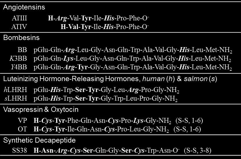 Table I. List of investigated peptides with their abbreviations and sequences in 3-letter aa code. Bold aa residues indicate those with functional groups bearing at ph 6 exchangeable protons.