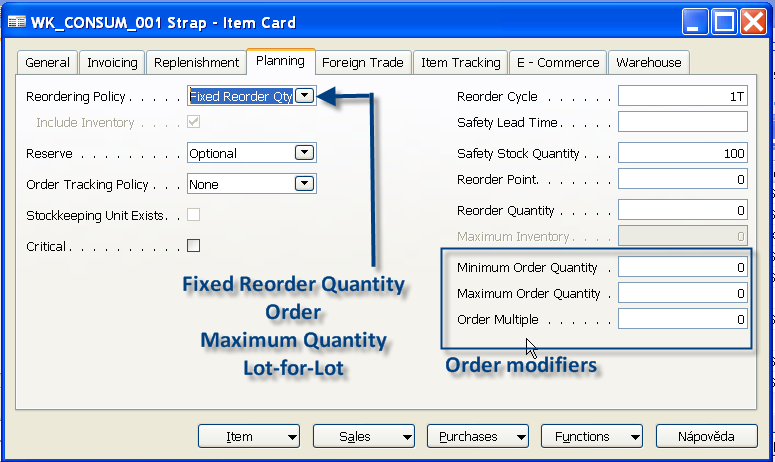 Stock Reordering Policy Once the program has detected the need for replenishment, it uses reordering policy to calculate the lot size per planning period, which you define in Reorder Cycle Field.