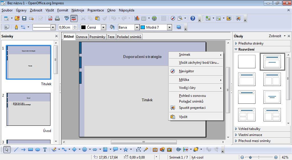 Práce s počítačem obsahuje i náhled vytvářené prezentace. Vlastní vytváření jednotlivých stránek prezentace je možné v režimu WYSIWYG nebo pomocí módu Osnova.