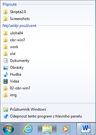 Práce s operačním systémem MS Windows 7 Obrázek 12 Rozbalovací nabídka pod tlačítkem Start Obrázek 13 Místní nabídka Průzkumníka Windows tlačítkem Přizpůsobit.