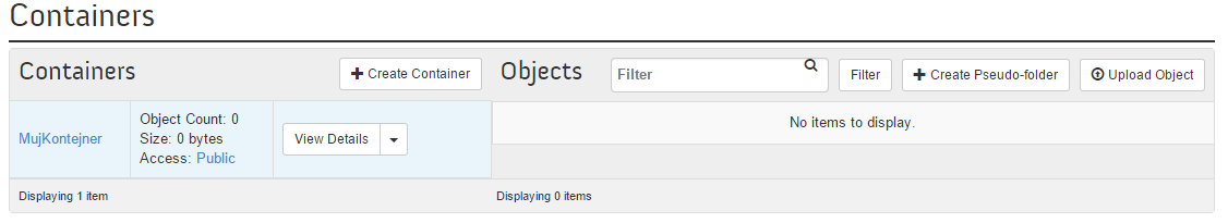 objektové storage kliknutím na Upload Object Po úspěšném nahrání uvidíte objekt