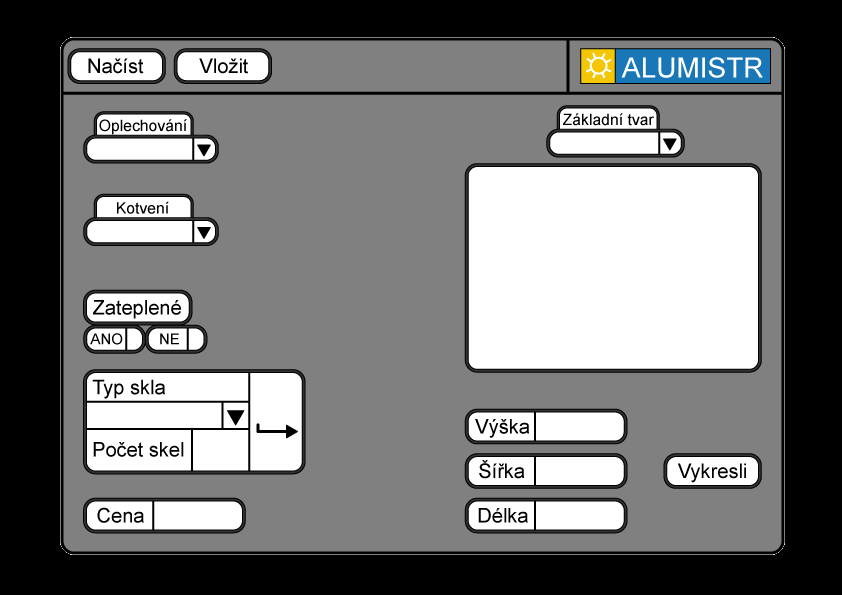 Obrázek 9 - Návrh aplikace [Zdroj: vlastní tvorba] Obrázek 9 zobrazuje grafický návrh aplikace, který je vytvořen v grafickém programu Adobe Ilustrátor. 3.8.