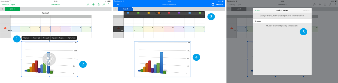Použití dotykového zařízení ve výuce na základních a středních školách 51 Obrázek 81: Označení tabulky a vytvoření nového grafu typu 2D. Práce s tabulkou: 1.