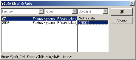 Základní pravidla obsluhy 25 Pokud číselná řada má začínat od jiného čísla, zadejte je (resp. číslo o jedničku menší) namísto nul. Program přiděluje dokladům čísla z naposledy použité číselné řady.