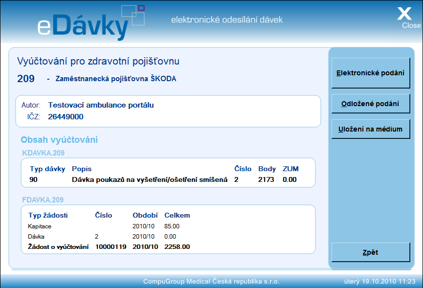 2. podání kapitační dávka V případě, že účtujete kapitace a máte přírůstek registrace v tomto měsíci, program vytvoří dvě podání (v souladu s požadavky zdravotních pojišťoven) a nabídne je za sebou k