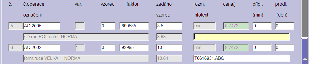 Obr. 48: Po zadání údajů o výrobku je ihned dostupná tabulka s vypočítanými charakteristikami a vlastními náklady spočtenými dle vzorce pro rychlou kalkulaci. 4.6.2.