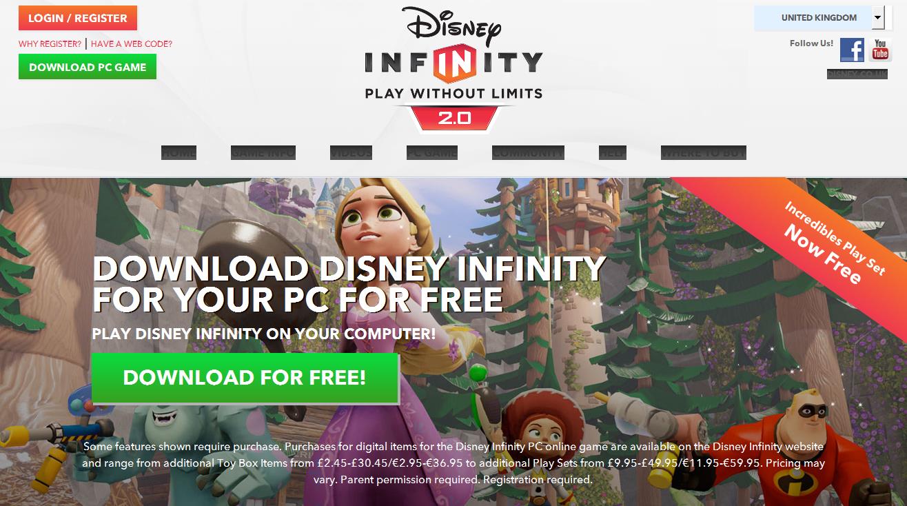 Registrace na stránkách Disney Infinity Otevřete si stránku https://infinity.disney.com/en-gb/pc-game 1. Pokud ve spodní části obrazovky vidíte upozornění About Cookies, klikněte na OK 2.