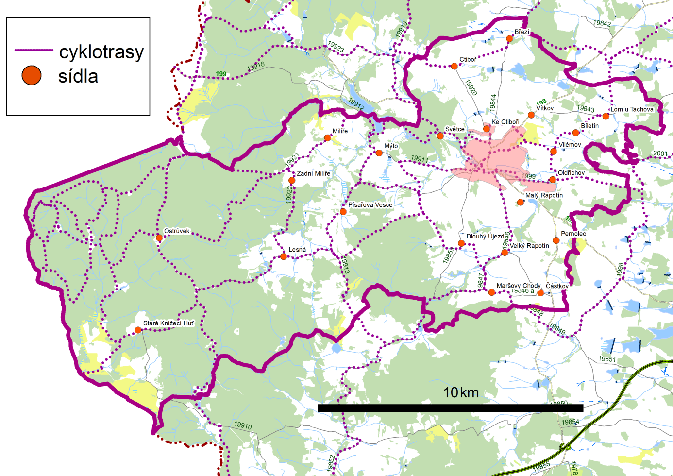 SCLLD MAS Zlatá cesta, o. p. s. 2014-2020 Obrázek 18: Frekvence spojů do Tachova ze sídel regionu MAS Zlatá cesta o víkendu3 Zdroj: IDOS 2014.