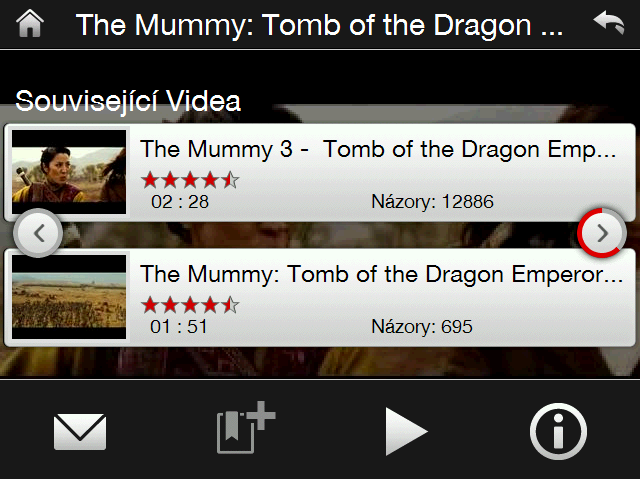 164 Internet Klepnutím přejděte na předchozí stránku souvisejících video nahrávek. Klepnutím odešlete odkaz na pravě sledované video jiné osobě prostřednictvím některého z účtů pro zasílání zpráv.