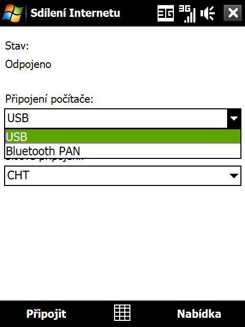 174 Internet Nastavení zařízení jako modemu USB 1. V zařízení klepněte na položky Start > Programs (Programy) > Sdílení Internetu. 2. V seznamu Připojení počítače vyberte možnost USB. 3.