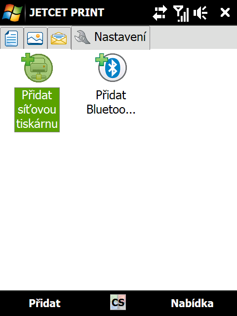 246 Programy 12.7 JETCET PRINT Aplikace JETCET PRINT umožňuje tisknout obrazové soubory nebo dokumenty ze zaříztení přímo na tiskárně Bluetooth nebo PictBridge, nebo na síťové tiskárně.