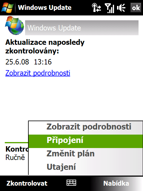 2. Na kartě Systém klepněte na položku Windows Update. Správa zařízení 291 3. Klepněte na položku Nabídka a vyberte možnost, kterou chcete změnit.