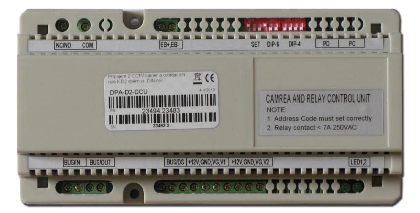 2-drátový systém Rozšiřující modul DPA-D2-DCU Umožňuje připojení 2 samostatných kamer k D2 sběrnici a připojeným