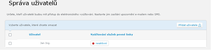 8.1 Seznam uživatelů Stránka seznamu uživatelů zákazníka se