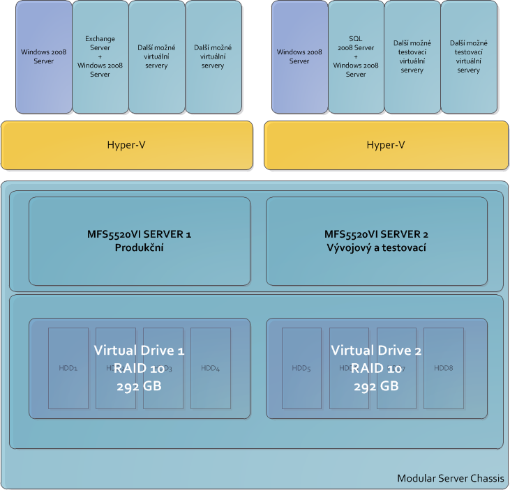 Obrázek 4: Schéma virtualizace na serveru Chassis 3.2.3 Záložní NAS server NAS server (z angl. Network Attached Storage) je jednoúčelový server zaměřený na ukládání dat.