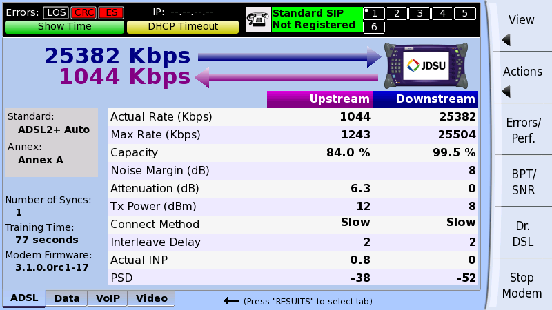 automated Closeout Scripts VDSL mode supports VDSL1 and VDSL2 Full BPT graph on 1 display Band Statistics ADSL mode supports Annex A, Annex