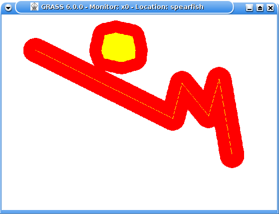 Obrázek 8.4: Zdroj pro buffering echo res=roadsbuf2 * resident r.mapcalc Ve výsledné mapě res máme výsledek naší úlohy.