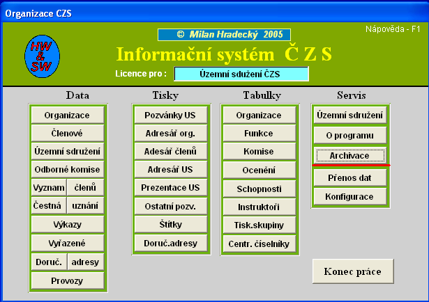 Informační systém ČZS modul pro územní sdružení Vážení přátelé, předkládáme Vám modul programu Informační systém pro evidenci ČZS, který je vybaven mnoha funkcemi, vhodnými pro vaší práci.