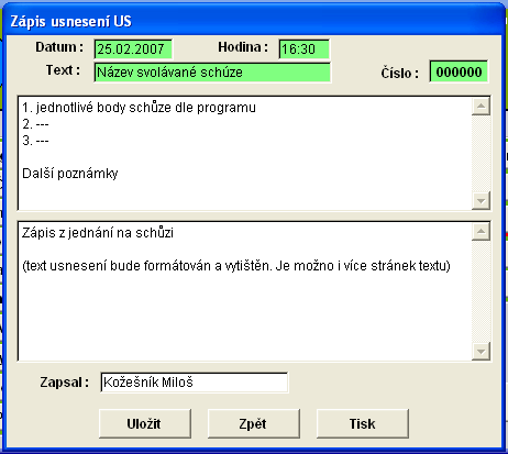 Druhý sloupec na hlavní obrazovce programu je pojmenován Tisky. Umožňuje hromadný tisk štítků při zasílání korespondence, tisk seznamů ZO a další.