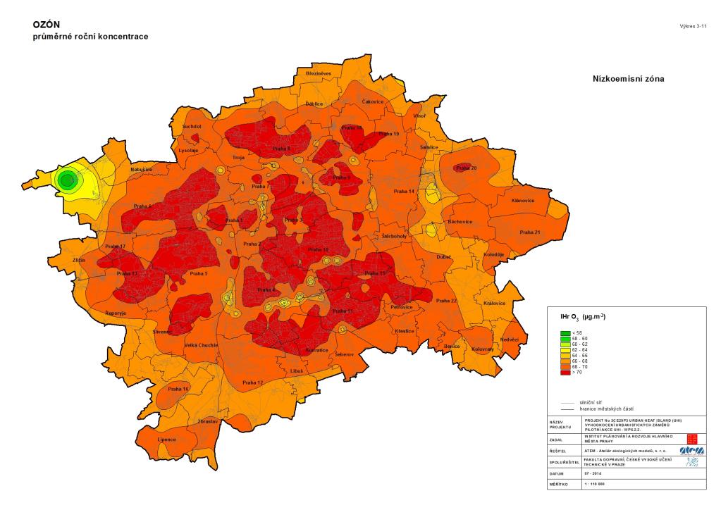 Porovnání O 3 roční průměr Roční průměr O 3 pro základní rok 2010 (vlevo