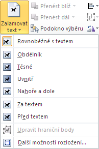 bodů. Zároveň se otevře kontextová karta Nástroje obrázku Formát nebo Nástroje okreslení Formát s položkami pro úpravu grafických objektů.