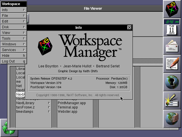 1989-1995: NeXTstep pracovní stanice NeXT UNIXový OS založený na jádru Mach propracované GUI