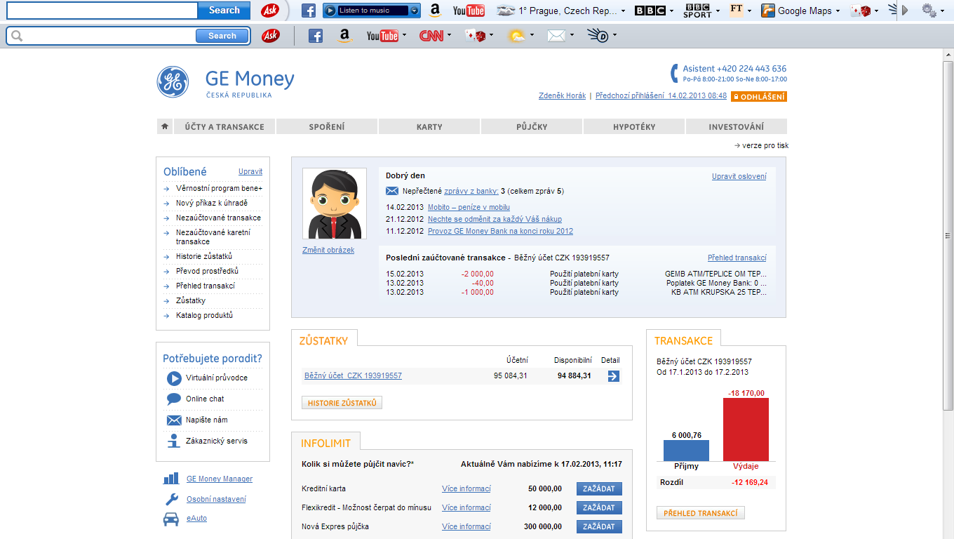 bank Obrázek č. 18 - mnou pořízená fotografie internetového bankovnictví u GE money Zdroj: www.gemoney.