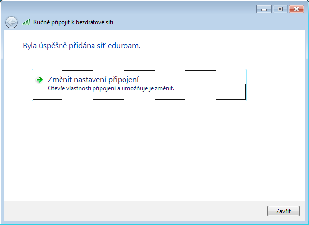 V tomto dialogovém okně vyplníme položky přesně podle vzoru. Pokračujeme kliknutím na tlačítko Další. Upozornění: název eduroam zadávejte vždy malými písmeny.