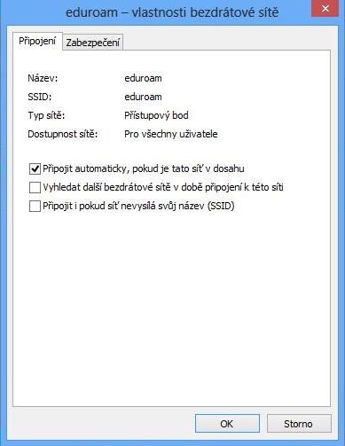V záložce Připojení zkontrolujte označení Připojit automaticky,