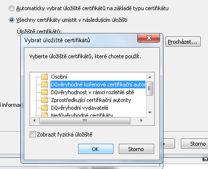 Úložiště vybereme Důvěryhodné kořenové a certifikační