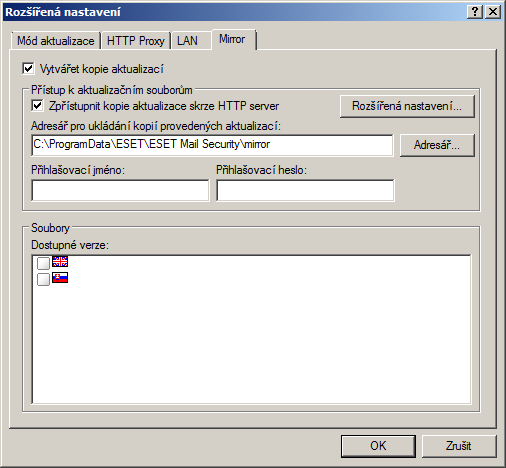4.2.1.2.4 Vytvoření kopie aktualizace - mirror ESET Mail Security umožňuje vytvářet kopie aktualizace, s které lze aktualizovat další stanice v síti.