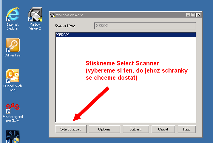 Stažení naskenovaného dokumentu do počítače Tady nám pomůže terminal server. Ke stažení potřebujeme speciální program Mailbox Viewer2.