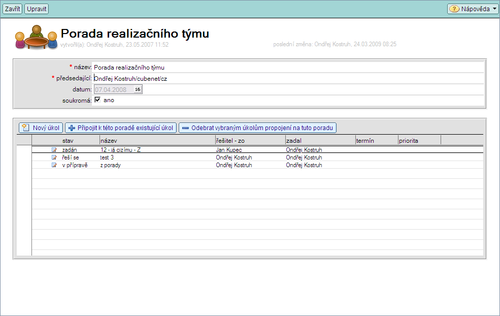 ÚKOLY Aplikace Úkoly je místem, kde jsou uloženy všechny úkoly vznikající v systému spinesys.