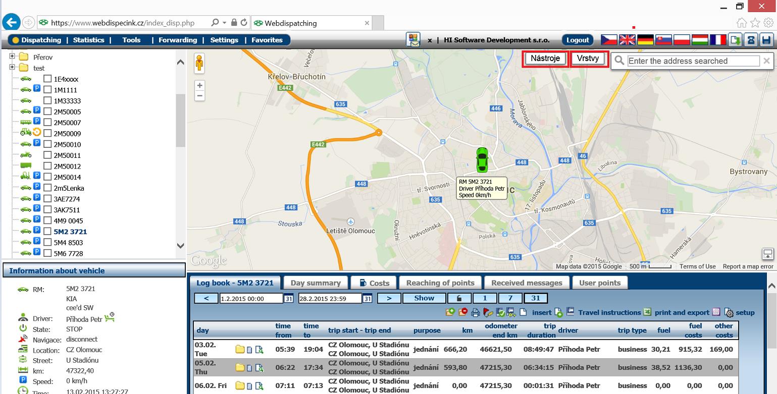 Route planner - Tool for localization, route planning, send routes to navigation Lock the map layout - If this option is active, the map scale is not changed when individual features are called.