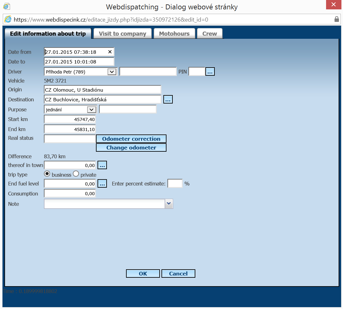 3.2 Editing a trip Trip editing allows changing trip type, purpose.