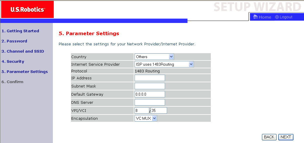 KONFIGURACE ZAŘÍZENÍ WIRELESS 54MBPS ADSL ROUTER Poskytovatel služeb Internetu používá směrování 1483 nastavení parametrů Zadejte nastavení směrování RFC1483 uvedené poskytovatelem služeb Internetu.