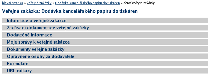 Přehledy a detail veřejných zakázek Na úvodní stránce je zobrazen přehled probíhajících veřejných zakázek, tj.