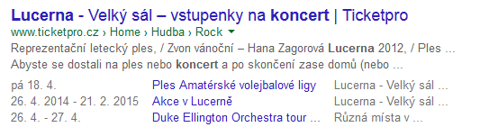 Mají mikrodata i jiný přínos? Pomocí mikrodat Google vytváří tzv. rich snippets (neboli česky strukturované úryvky ). Jsou to informace, o které se rozšíří výsledek vyhledávání.